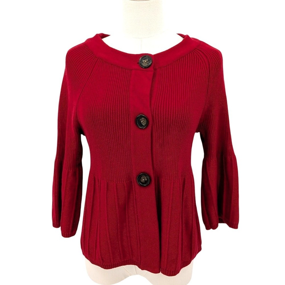 Red Ribbed‎ Knit Button Front Cardigan Sweater Y2K RQT Size Juniors L Preppy